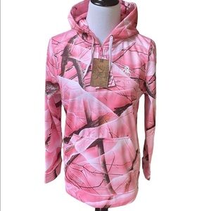 New Legendary Whitetails Women's Medium Oak Tree Pink Camo Hood 1/4 Zip Pullover